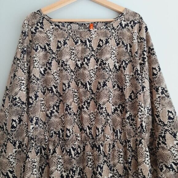 JOE FRESH / Flowy Ruffle Hem Scoop Neck Midi Dress Snake Print Sz 1X - Picture 3 of 14